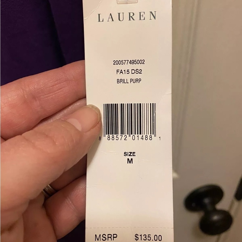Lauren Ralph Elegant Brill Purple Sleeveless Dress w/ Faux Leather Trim Sz NWT!! - Picture 2 of 15